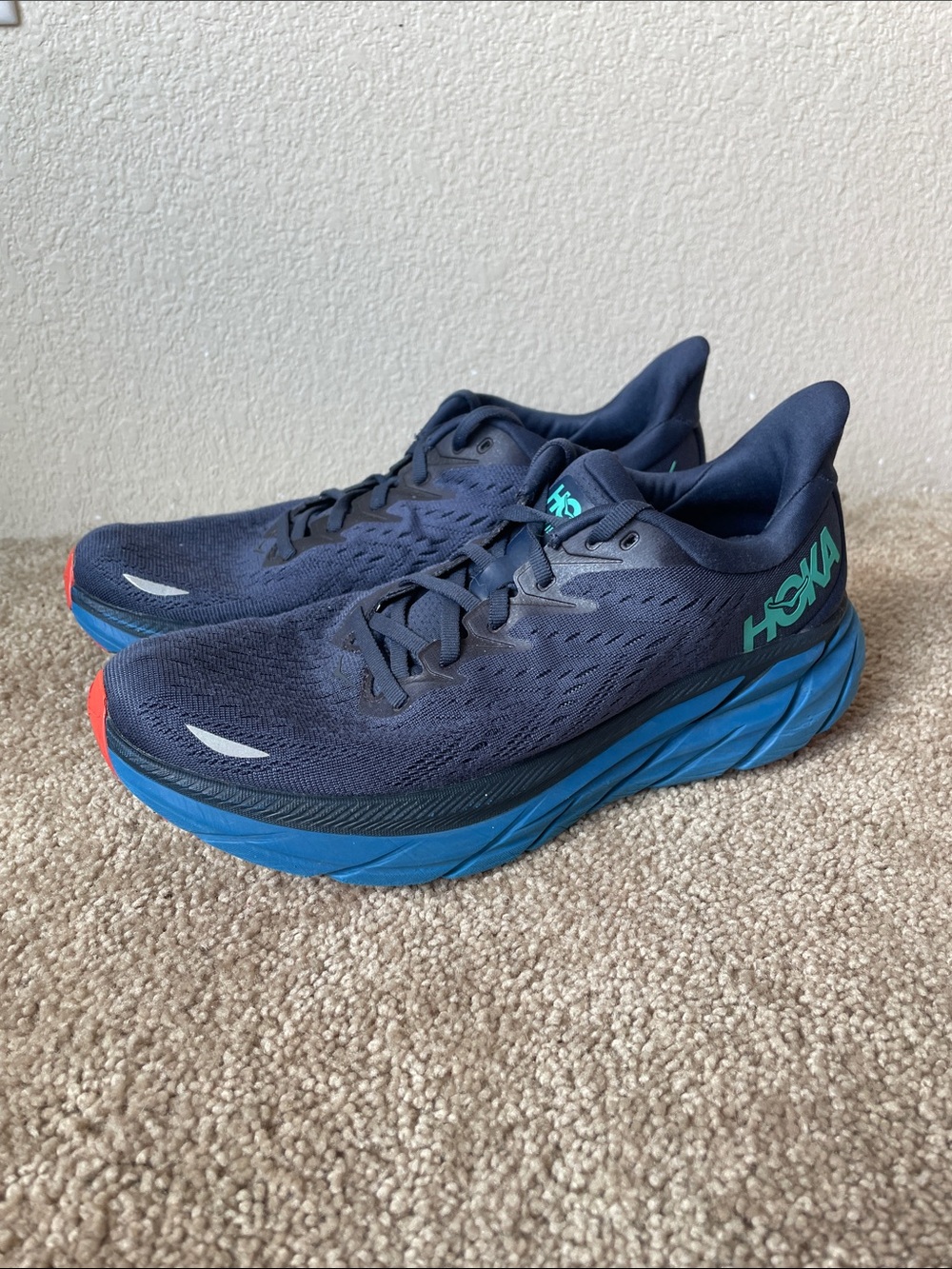 Hoka Clifton 8 Men's Navy and Bright Blue Athletic Running Shoes 9.5 Sneakers